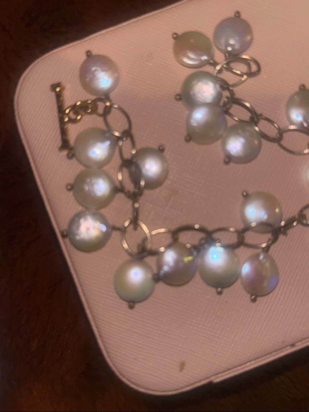 Vintage Freshwater " Coin" Pearl Bracelet/ Ivory W/ Iridescent Tone